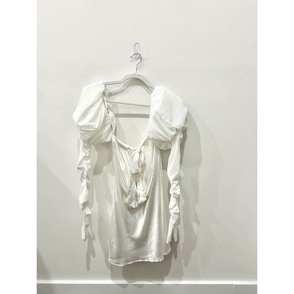 NWT For Love & Lemons Hazel Puff Sleeve Mini Dress with Gloves White Women's M - Picture 4 of 6